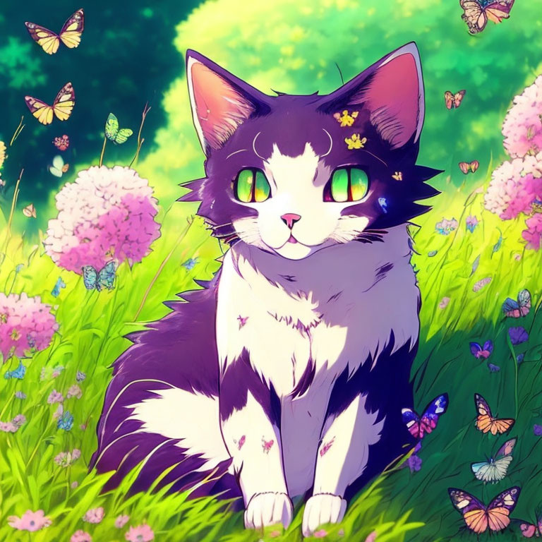 Anime Cat and some Butterflies