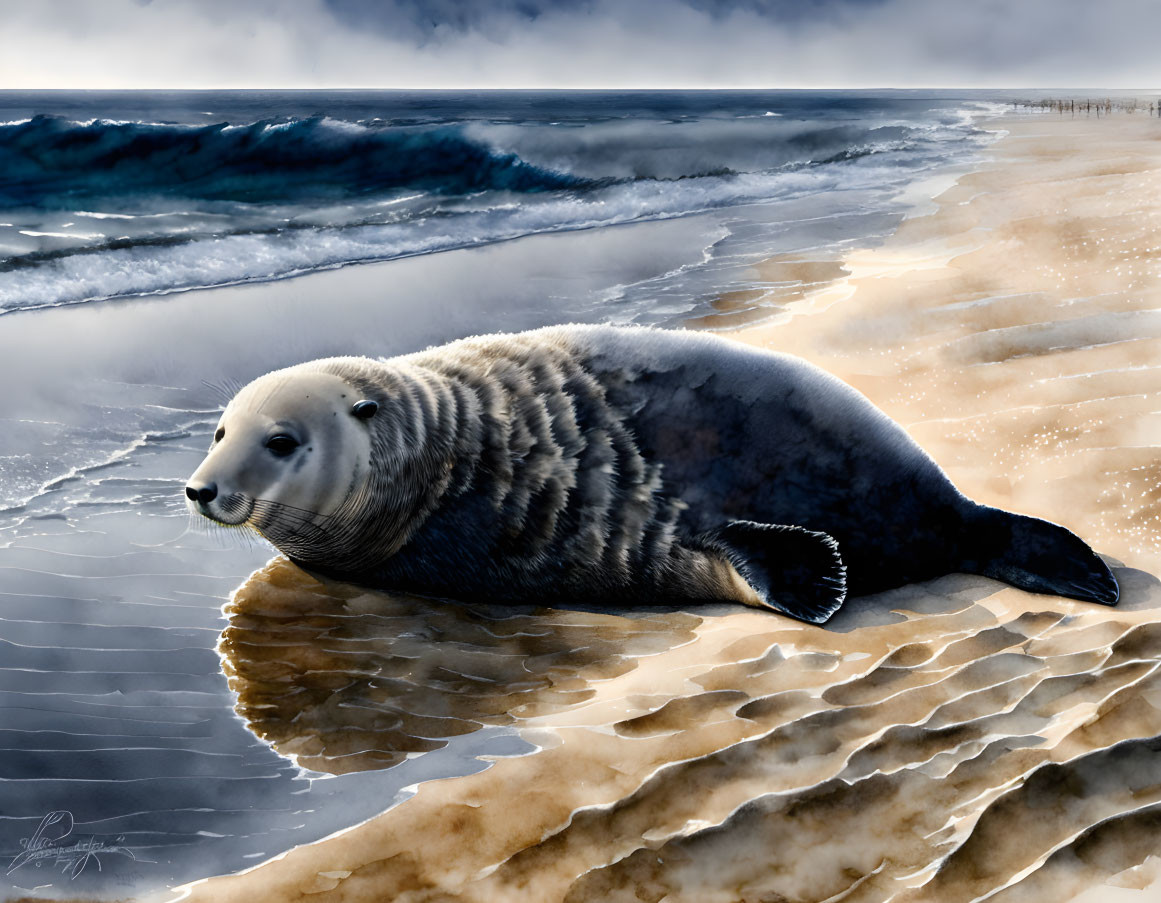 Grey Seal on a Sandback in Wadden Sea