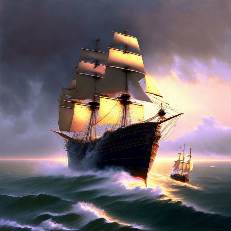 Sailing ship in rough sea II