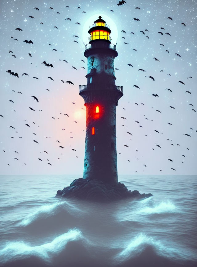 Spooky Lighthouse in the Ocean