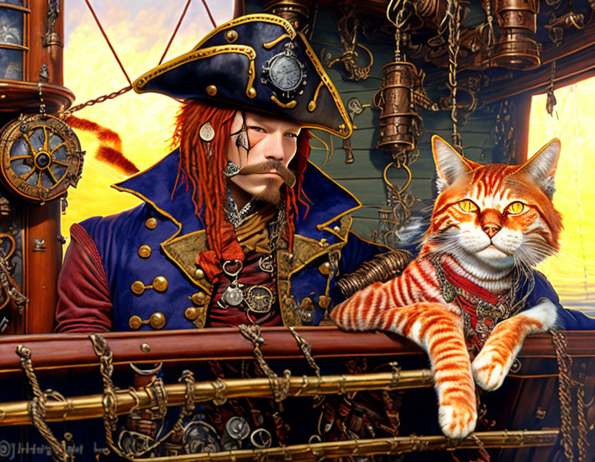 Steampunk Pirate Captain and his Cat II