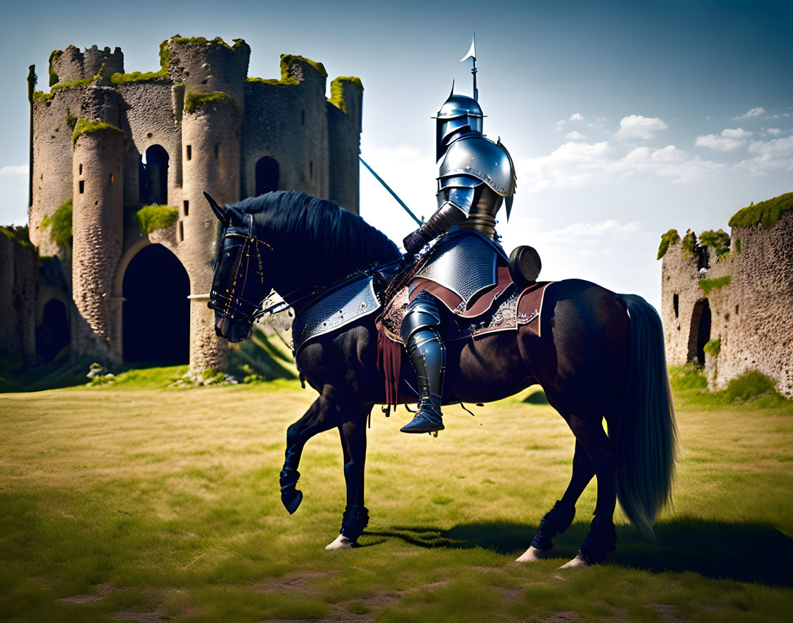 Mounted Knight in front of an ruined castle