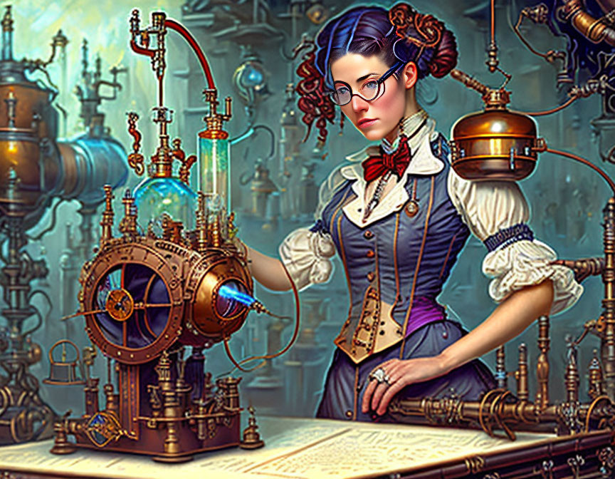 Steampunk Scientist in her Laboratory I
