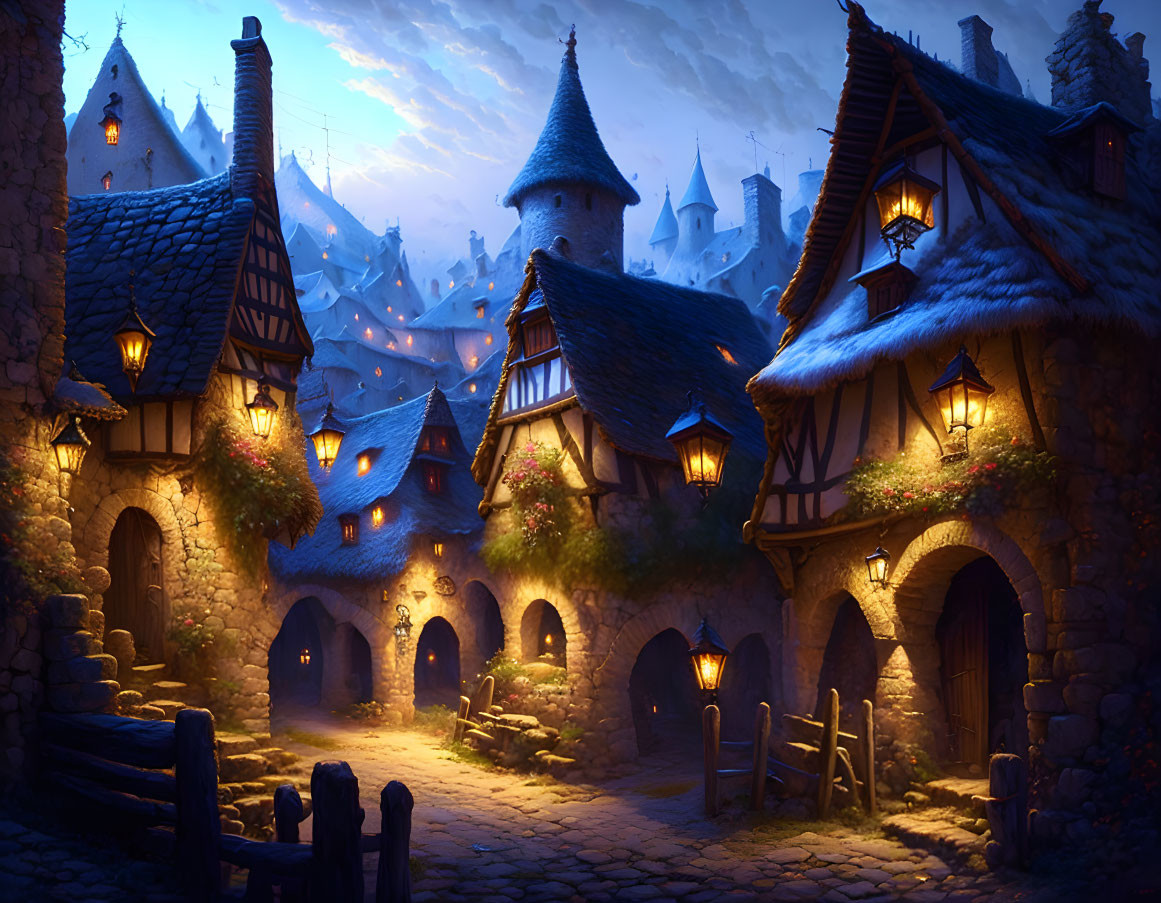 Medieval Village at Night