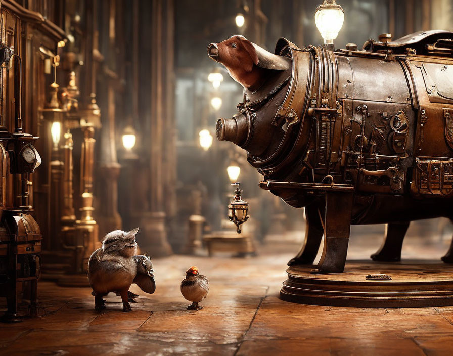 Pig in a mechanical Steampunk Pig