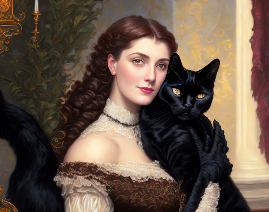 Victroiran Woman and Black Cat