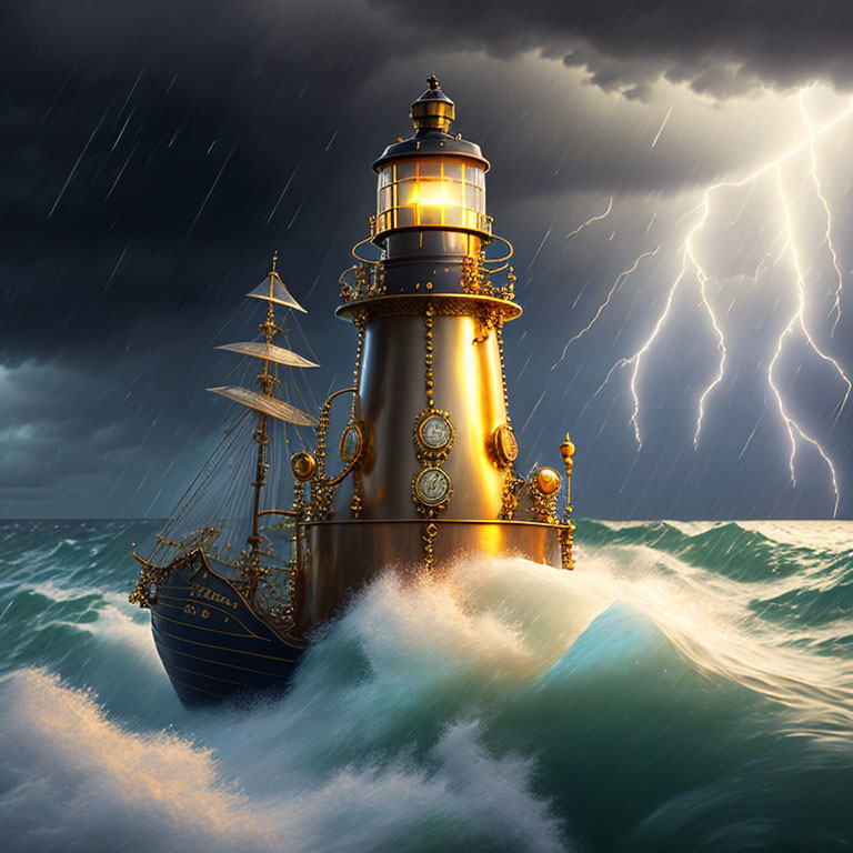 Steampunk Lighthouse in Thunderstorm II