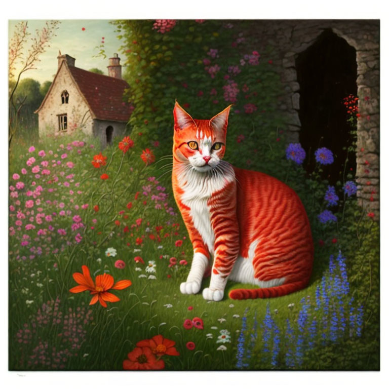 Red Cat in a flower garden