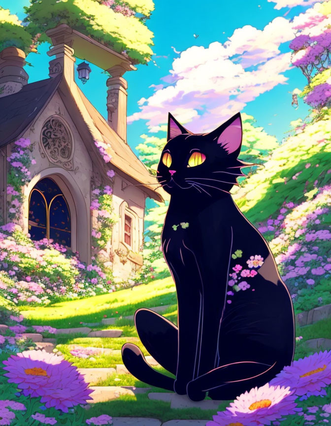 Black Cat in a beautifull garden