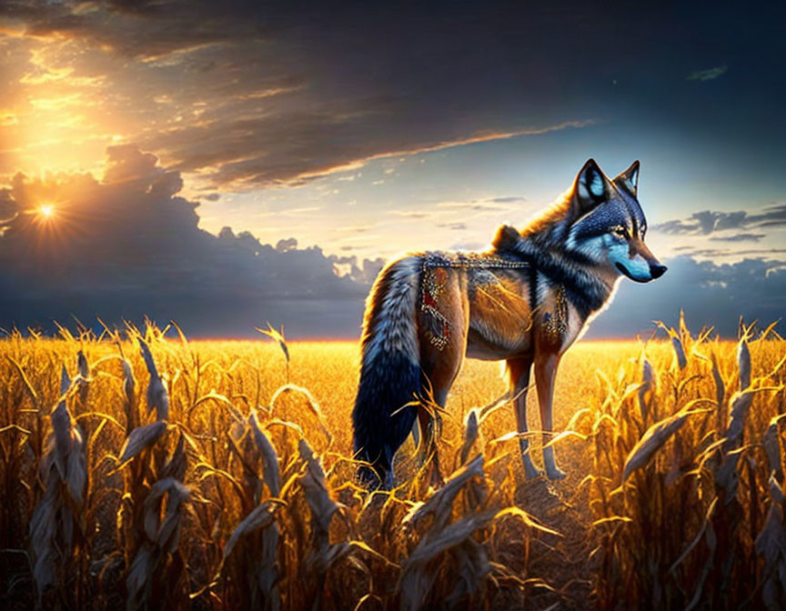 Lone Wolf in a Corn Field