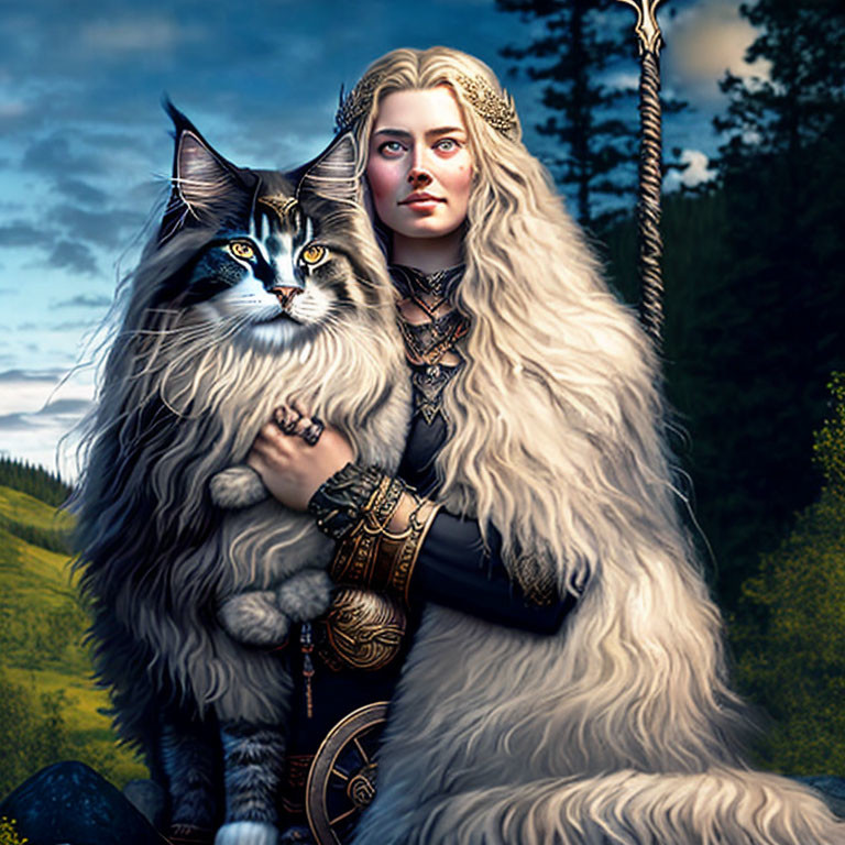Norse Goddess Freya with one of her huge cats