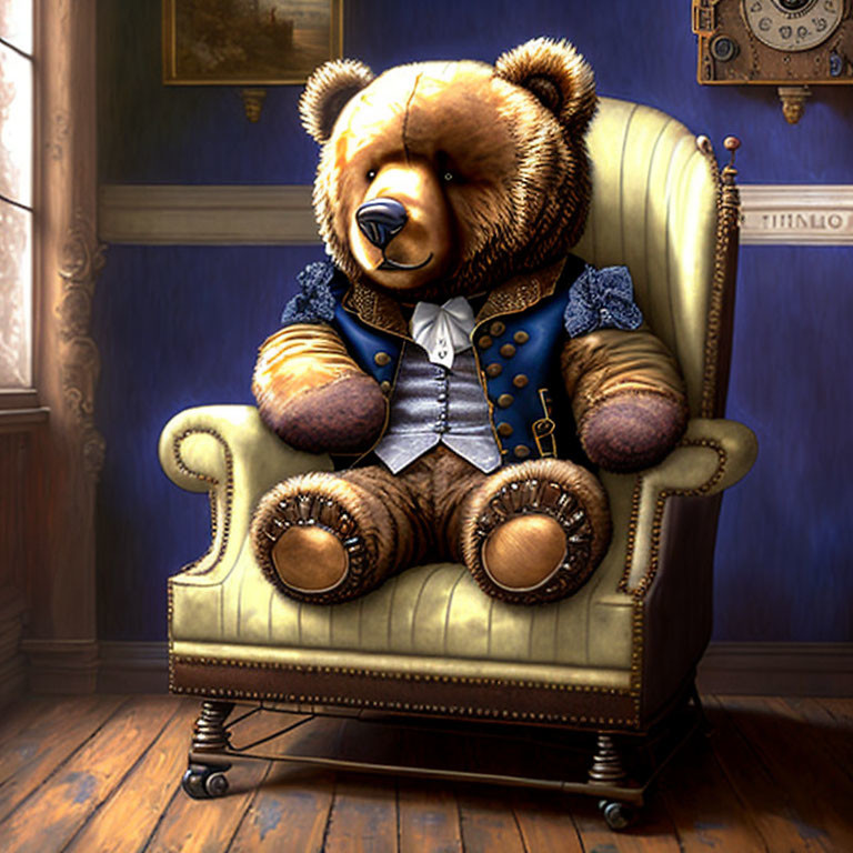 Teddy-Bear in a wingback chair