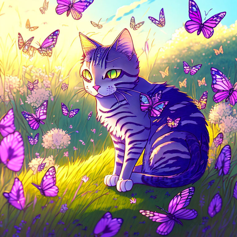 Silver Tabby Cat and some butterflies