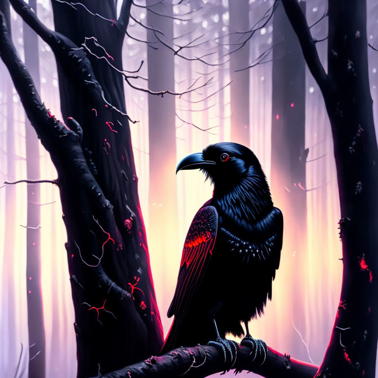 Another scary Raven in a dark, dead forest