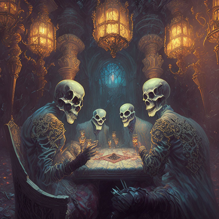 Group of Ghosts playing Cards
