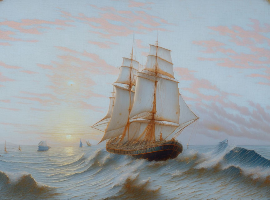 Sailing Ship at Sea at Sunrise