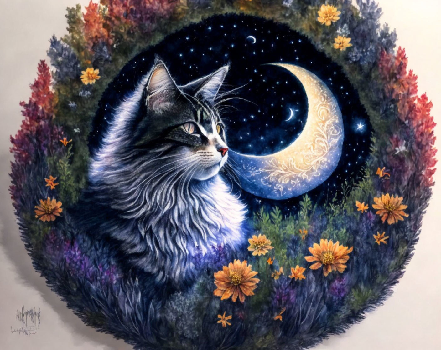 Norwegian Forest Cat and Crescent Moon