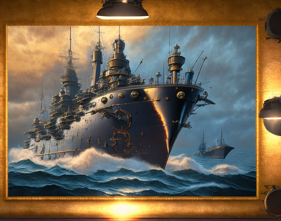 Steampunk Mighty Battleship at Sea I