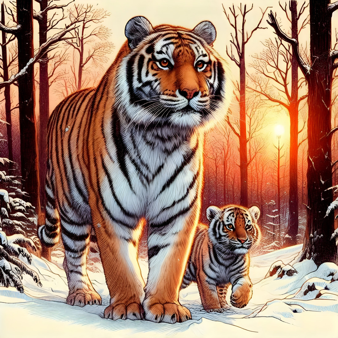 Siberian Tiger Mother with Cub I