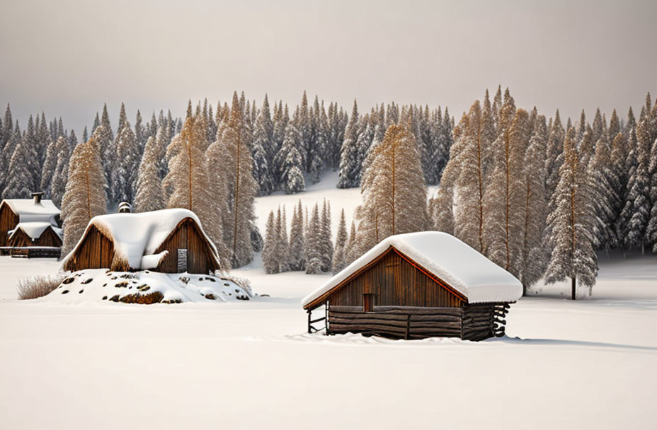 Rustic Cabins in Snow