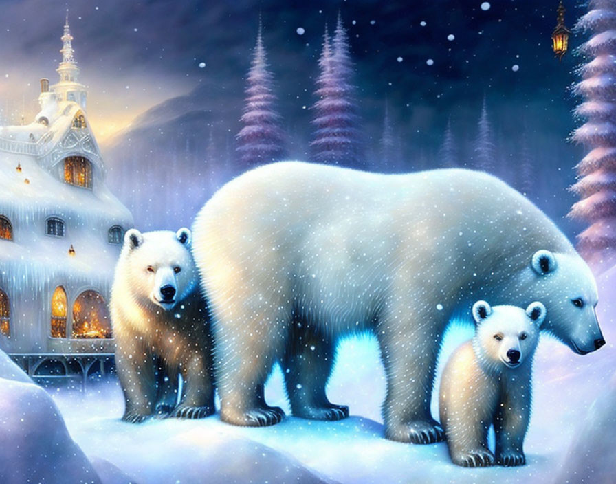 *polar bear mother with her bear kids*