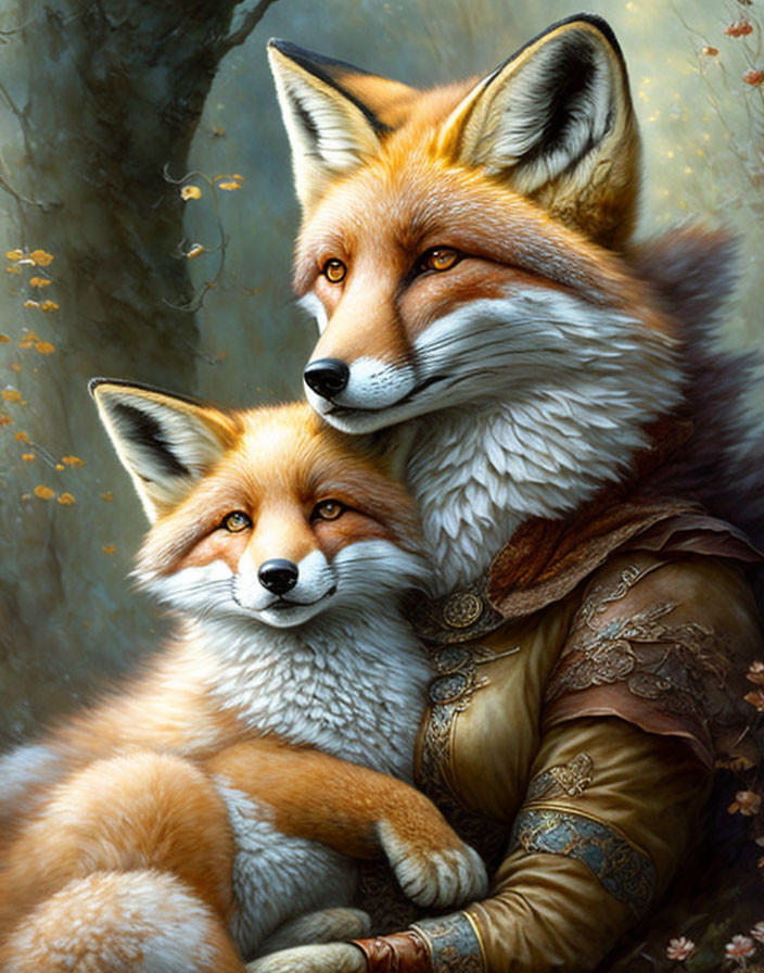 loving fox mother with her baby