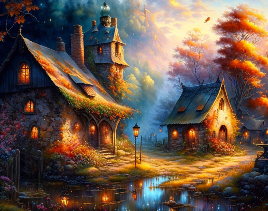 "Autumn Echoes in a Mountain Village Stream"