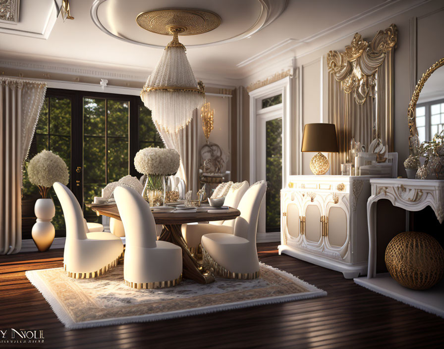 "Bohemia Luxe:Dining Room in Creamy White & Gold"