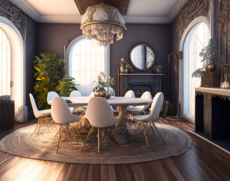 "Bohemia Luxe:Dark Grey Dining Room ft White& Gold