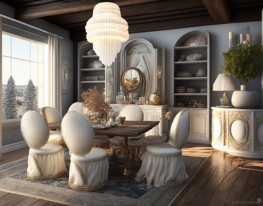 "Bohemia Luxe Dining Room:In Gray, White & Gold"