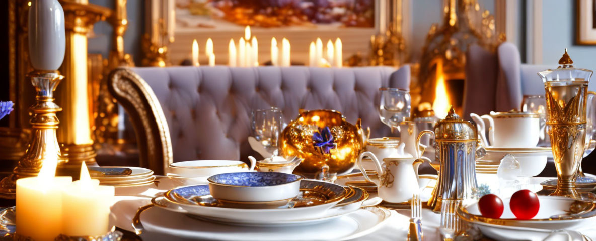 "Bohemia Luxe: Dining Room Gold & Navy China Set