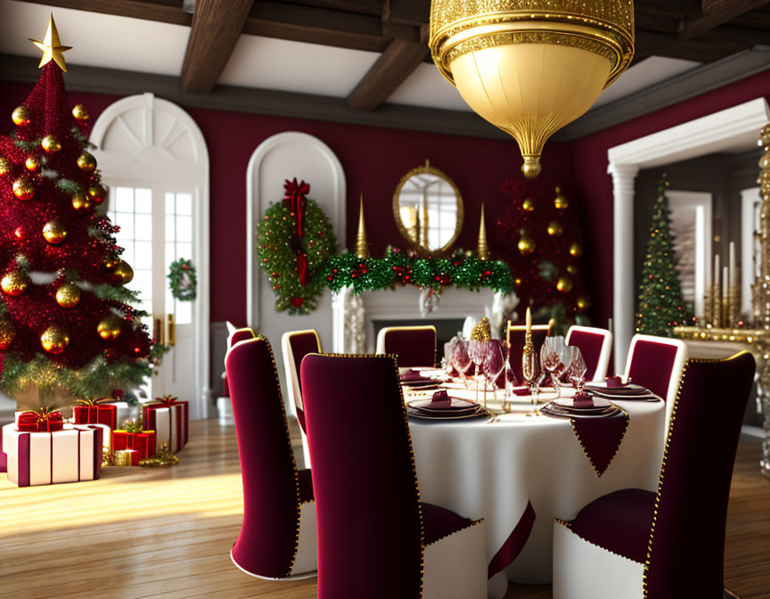"Bohemia Luxe: Dining Room in Maroon and White"