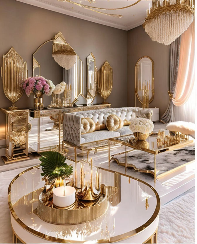 "Bohemia Luxe:Living- Dining Room in Golden Cream"