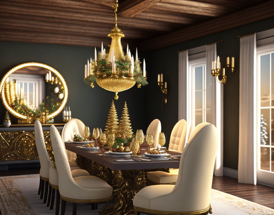 "Bohemia Luxe: Dining Room -White on Wood & Green"