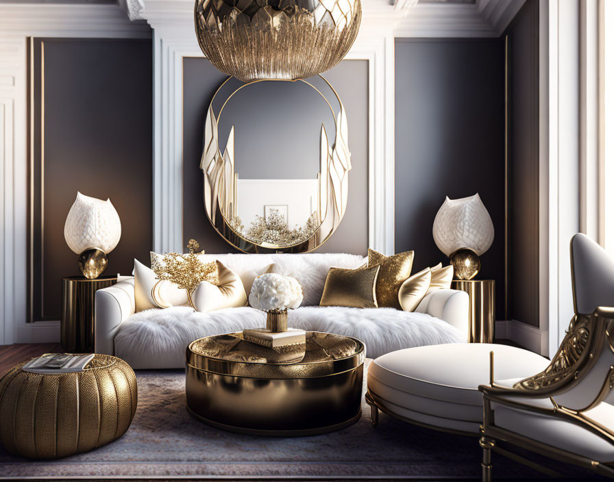 "Bohemia Luxe Living Room:In Gray, White & Gold"