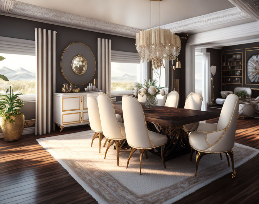 "Bohemia Luxe:Living-Dining Room2: Gray,White&Gold