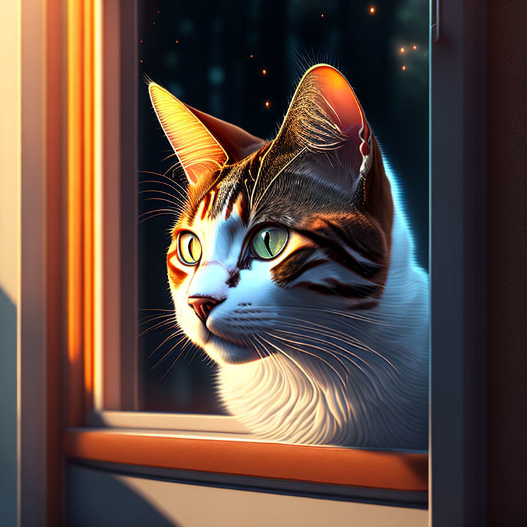 A cat peeks in the window.