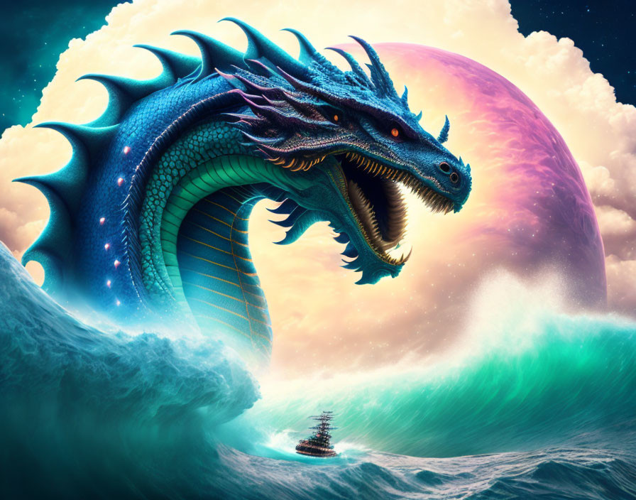 Intergalactic dragon attacks a boat