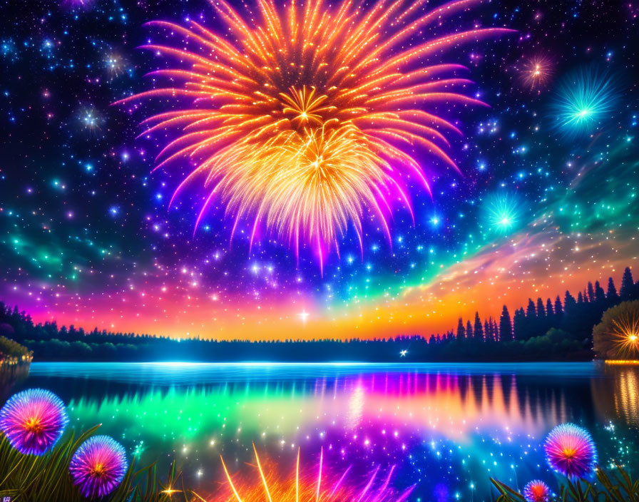 Dream fireworks blooming in the summer night