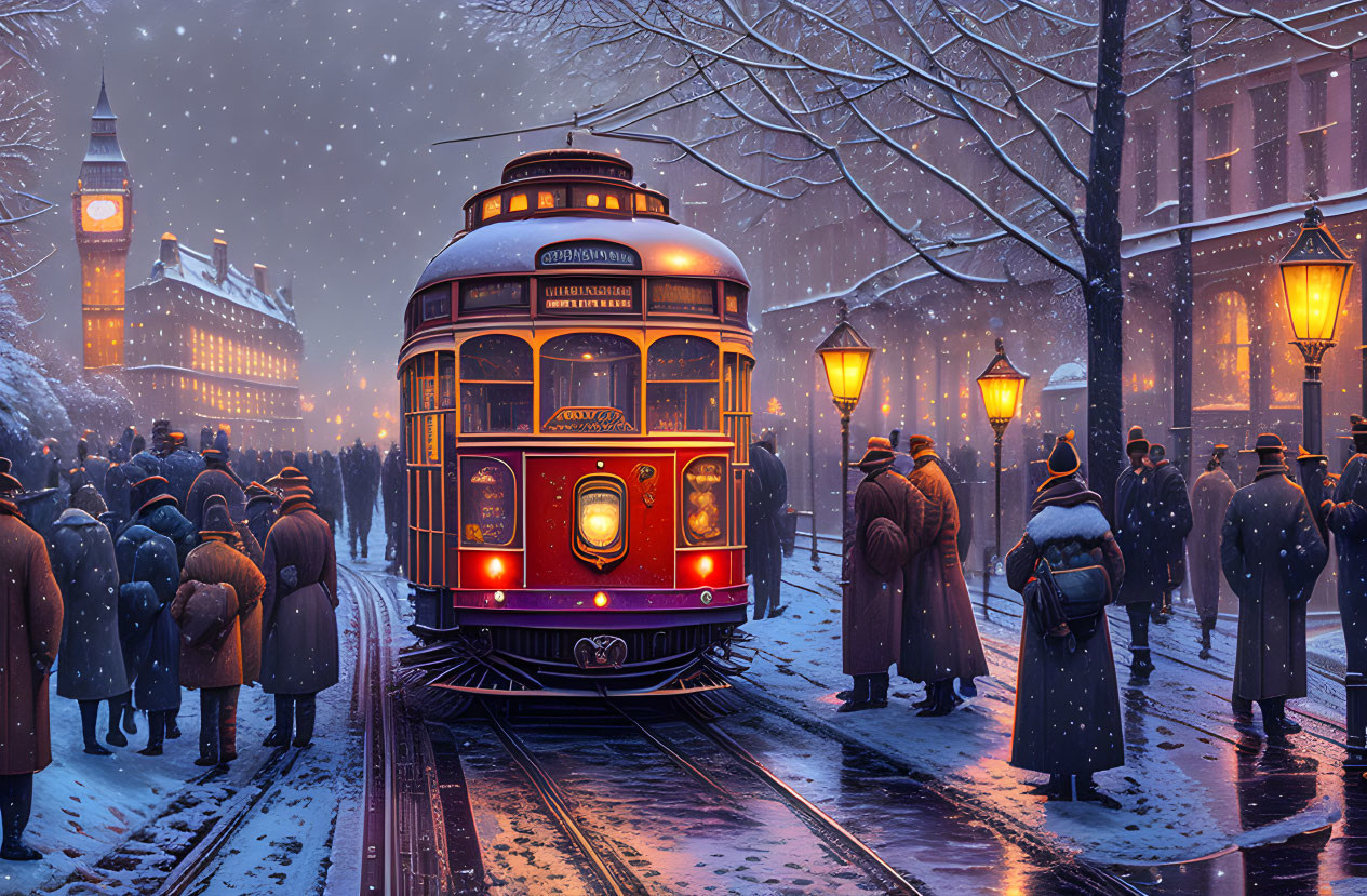 Tram stop on a winter day