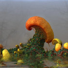 Golden Dragon Guarding Eggs in Misty Mountain Landscape