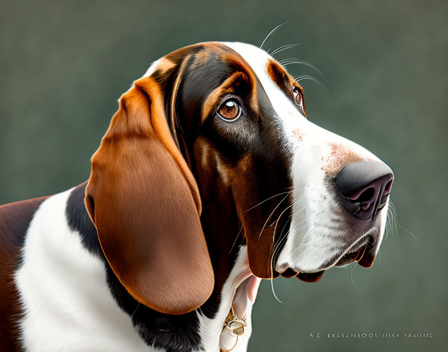 A graceful Basset Hound dog watercolor portrait in