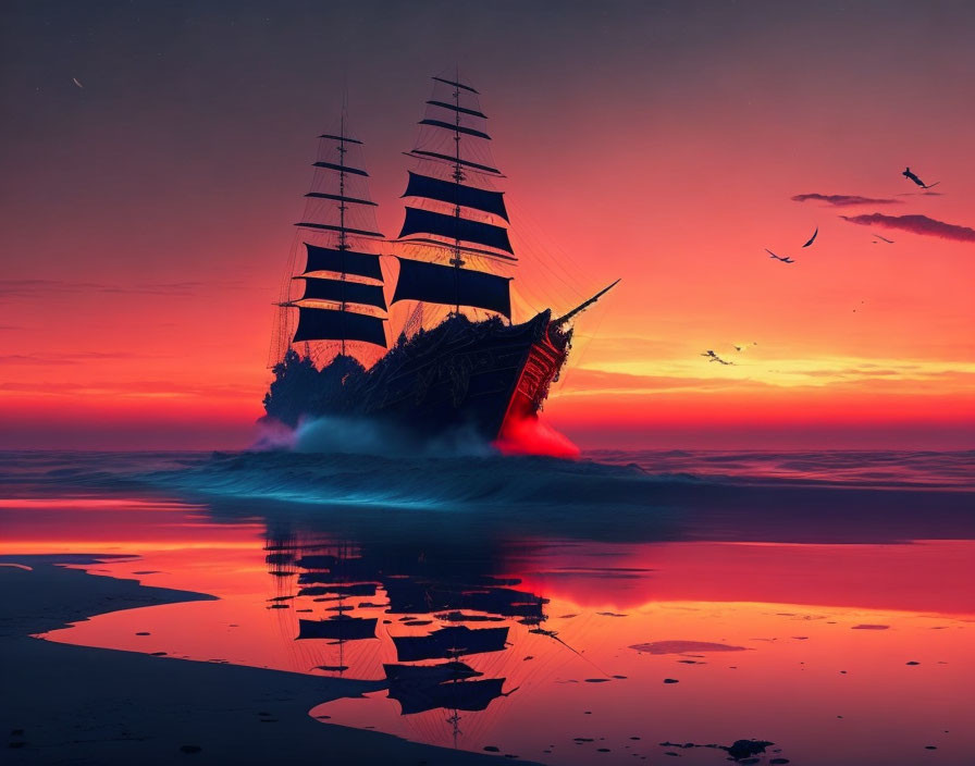 A  pirate ship in the sunset