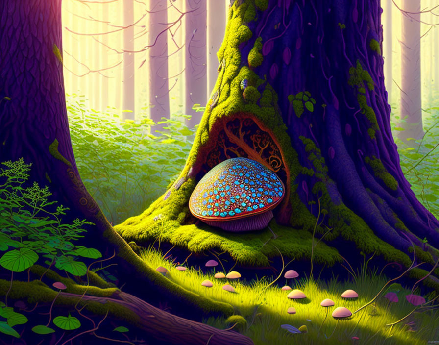 Cogumelos sob uma árvore