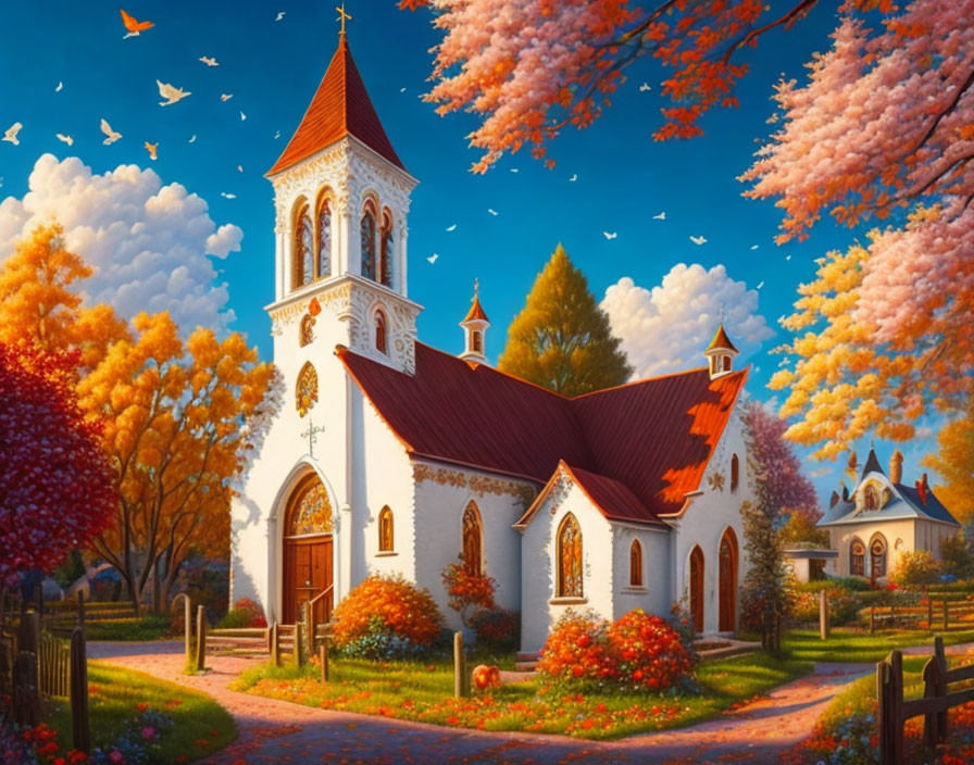 Igreja de uma cidade qualquer em tarde de outono