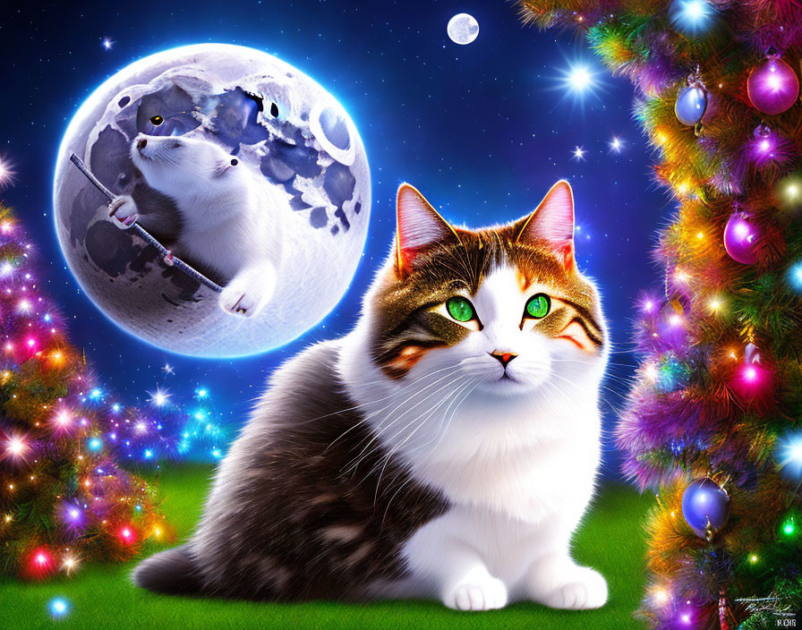 Christmas Cat and the Bear on the Moon