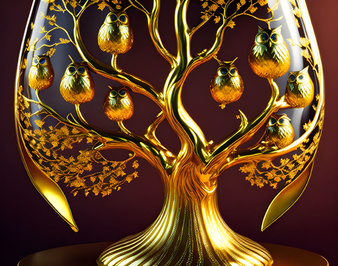 beautiful golden glass tree with owls