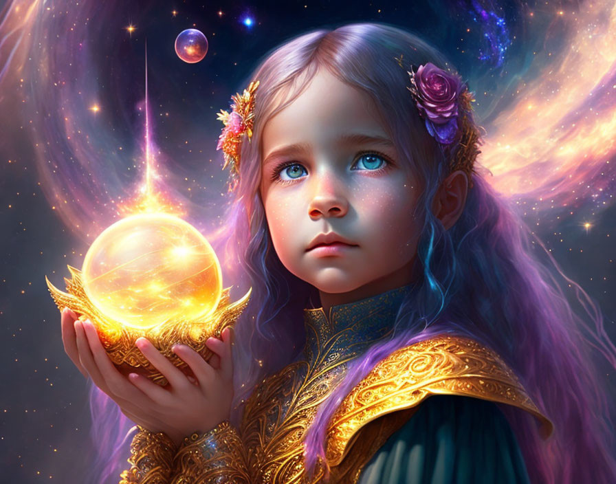 beautiful child sorceress with universe