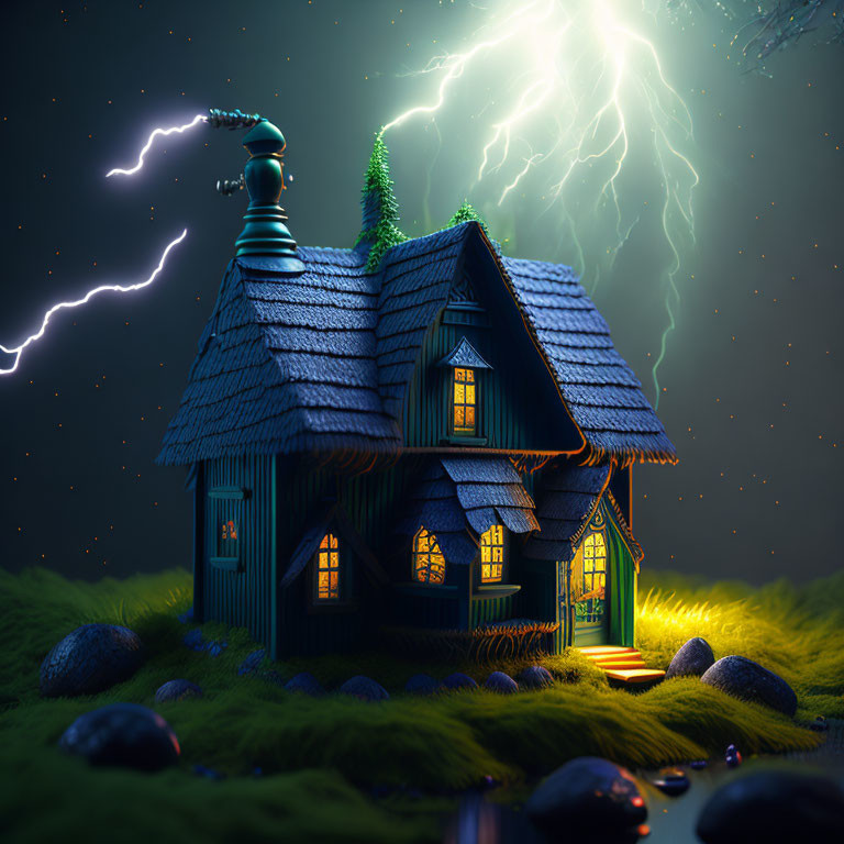 Little tale house in a stormy night