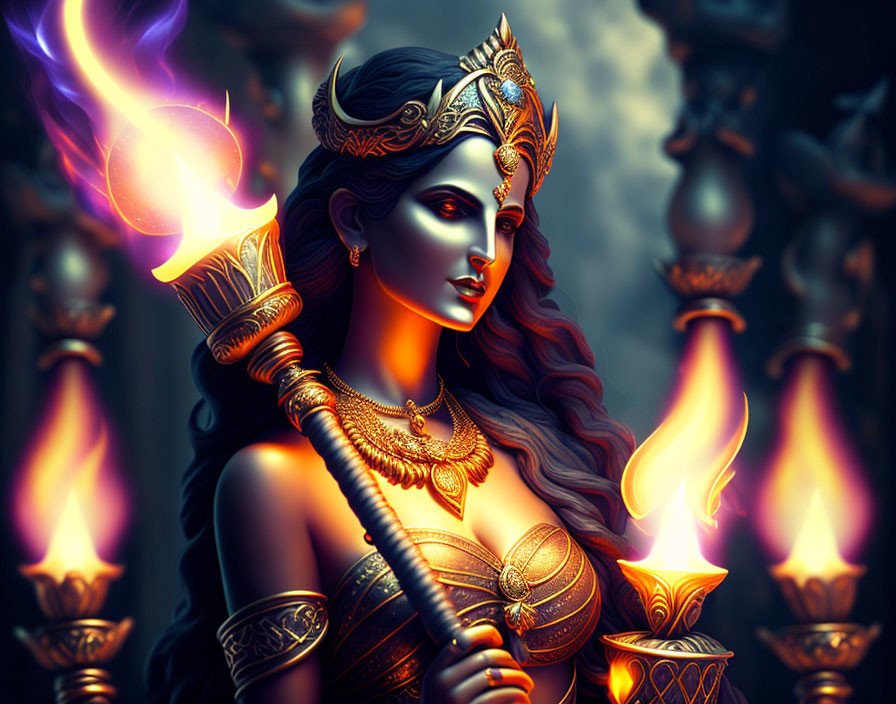 Goddess Hekate holding torches
